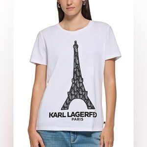 Karl Lagerfeld Paris Short Sleeve Tee Eiffel Tower Graphic Logo - Size L
